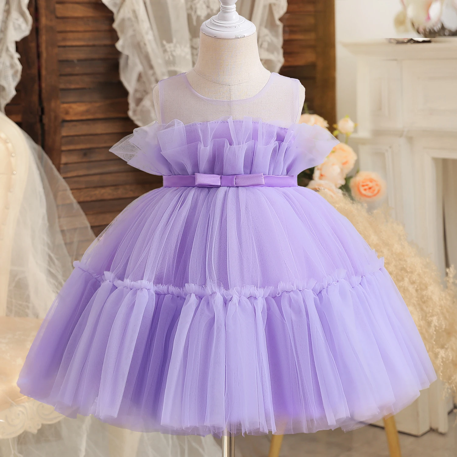 1-5Y Toddler Girls Party Dress ricamo pizzo Cute Baby 1st Birthday battesimo Vestido Ruffles bambini abiti da sera da sposa bianchi