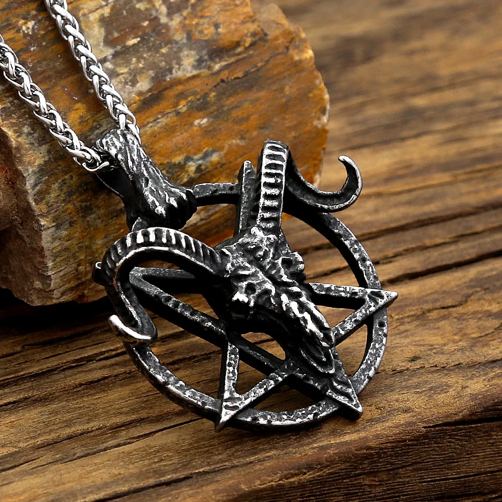 Retro Sheep Head Pentagram Stainless Steel Pendant Necklace Dark And Mystical Style Street Nightclub Outfit Mens Birthday Gift