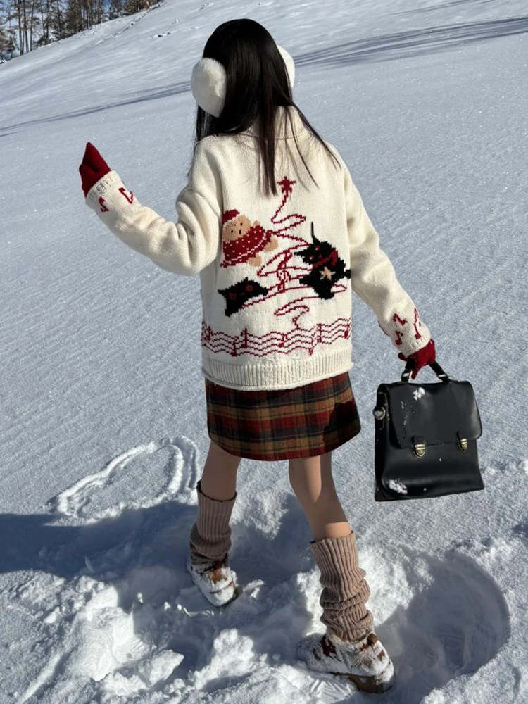 

Женский вязаный кардиган на молнии, мягкий и уютный, в университетском стиле, осенне-зимний, новогодний, винтажный, с цветочной вышивкой, с длинными рукавами