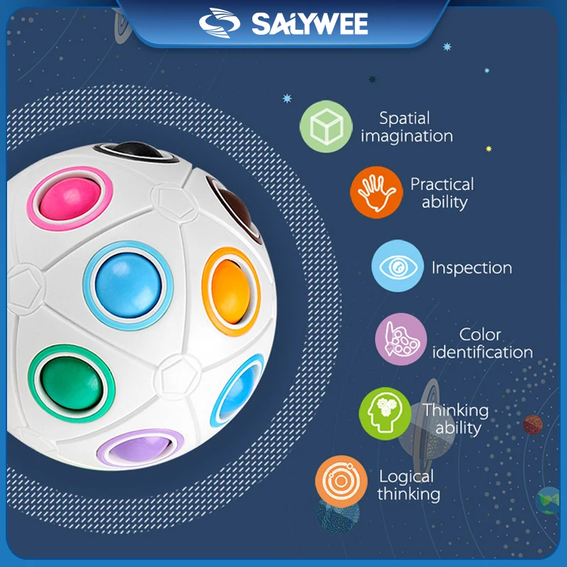 SALYWEE Rainbow Puzzle Ball, Fun Stress Reliever Toy, 8-hole Mixed Color Magic Ball Toy, Party Game, Magic Cube, Educational Toy