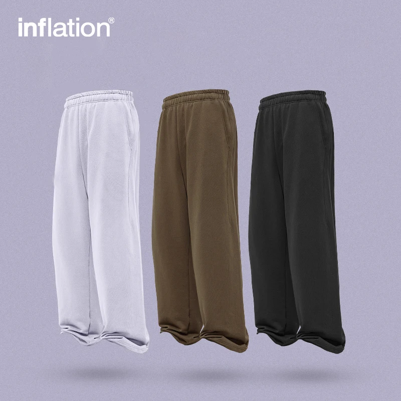 INFLATION Unisex Stacked Pants 2023 Autumn Heavy Weight  Wide Leg Sweatpants Mens Solid Color 100% Cotton Track Pant