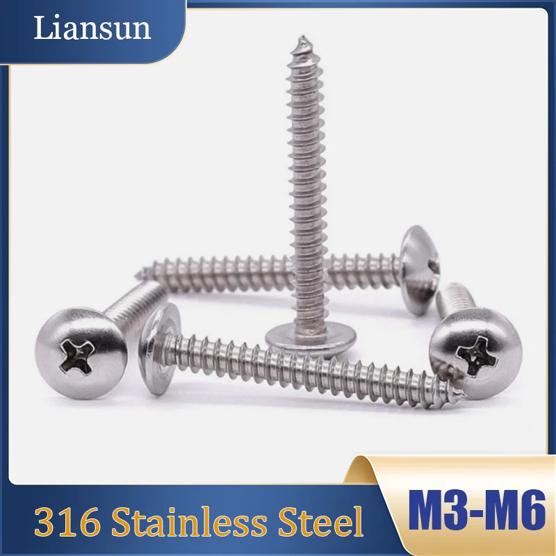 1-10pcs316 Stainless Steel Phillips Large Flat Head Self-Tapping Screws M3M3.5M4M5M6 Large Round Head Bolts Phillips Wood Screws