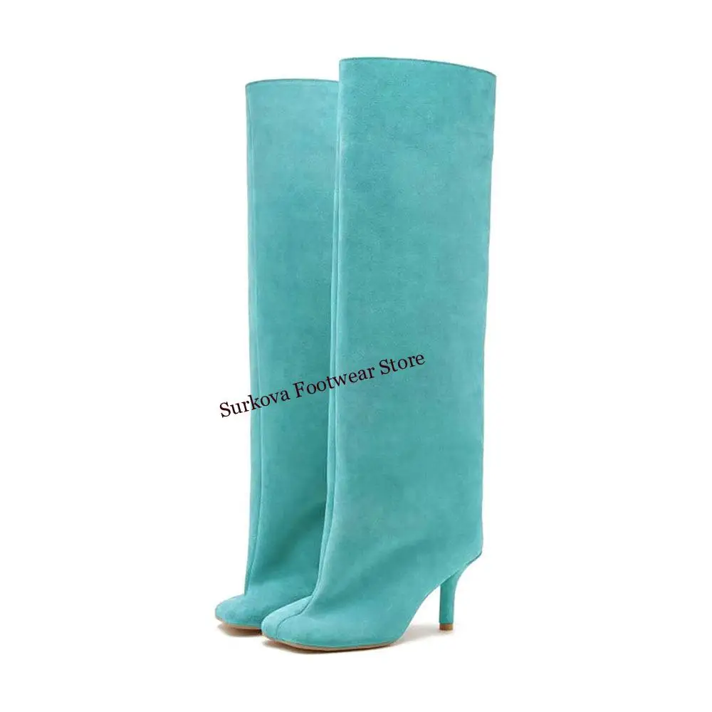European Stylish High-Heeled Square Toe Knee Boots Retro Suede Loose Straight Cross-Border Knight Boots Size44 Fall Winter Shoes image 2