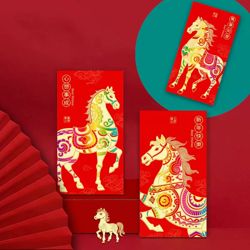6-Pack 2026 Year Of The Horse Chinese New Year Lucky Money Envelopes, Cartoon Red Packet For Spring Festival