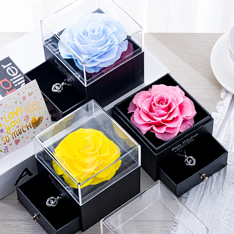 Eternal flower drawer jewelry box, customized for Valentine's Day, Christmas, DIY gifts, naturally preserved flowers.