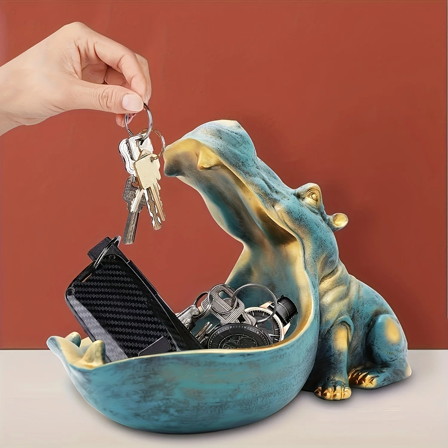 Big Mouth Hippo Resin Statue Desktop Decor Sundry Storage Box Creative Sculpture for Home Office Living Room Interior Decoration