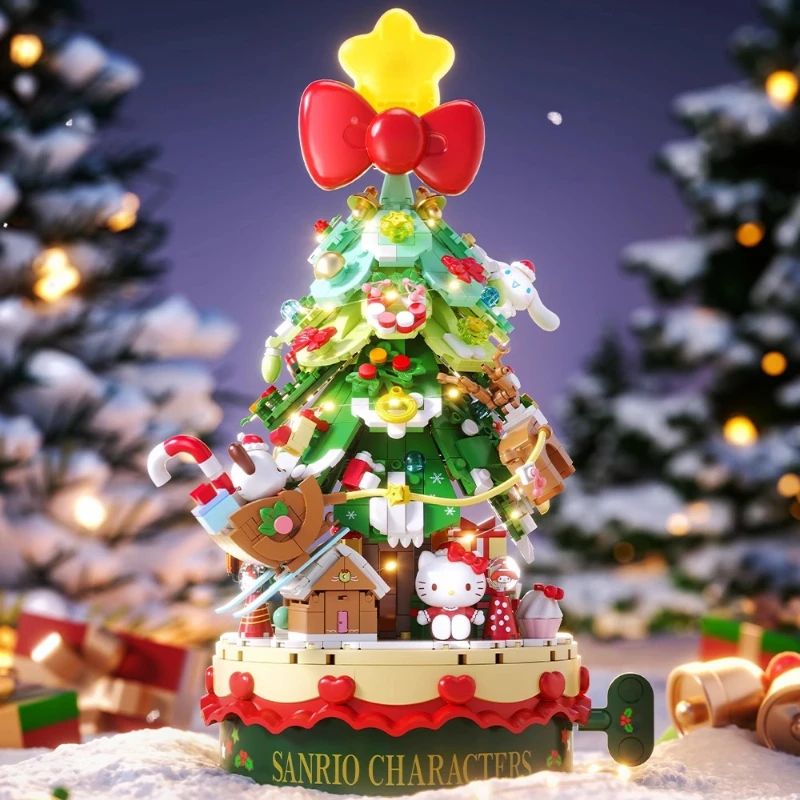 SEMBO سانريو عيد الميلاد اللبنات شجرة اليدوية لتقوم بها بنفسك تجميعها صندوق تشغيل الموسيقى العصرية اللعب الحلي الزخرفية هدية الكريسماس #4