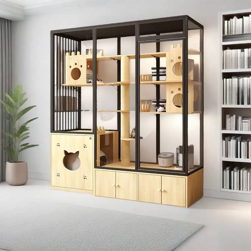 Panoramic Cat Villa Can Put Smart Cat Litter Box, Toilet Integrated Cat Large Space Transparent Balcony