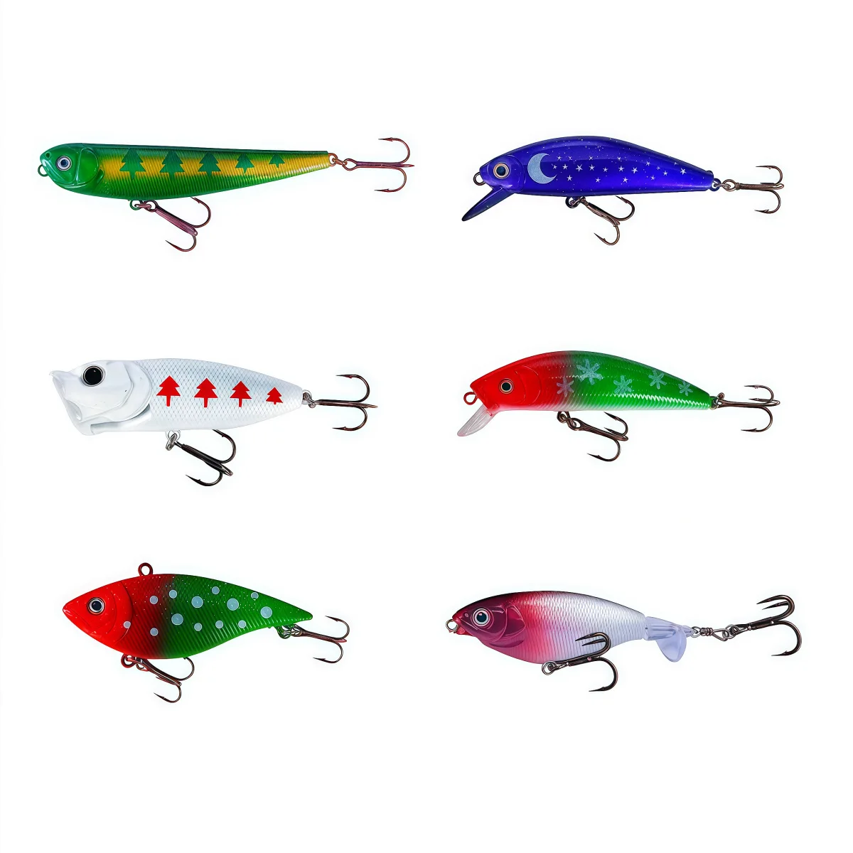24-Piece Fishing Lure Assortment Mystery Box with Variety of Retrieval Speeds and Action Patterns for Adaptive Fishing