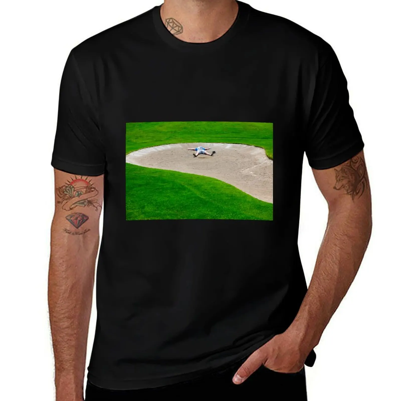 Golfer in Bunker T-Shirt Outdoor Work Short Sleeve Top T-Shirt