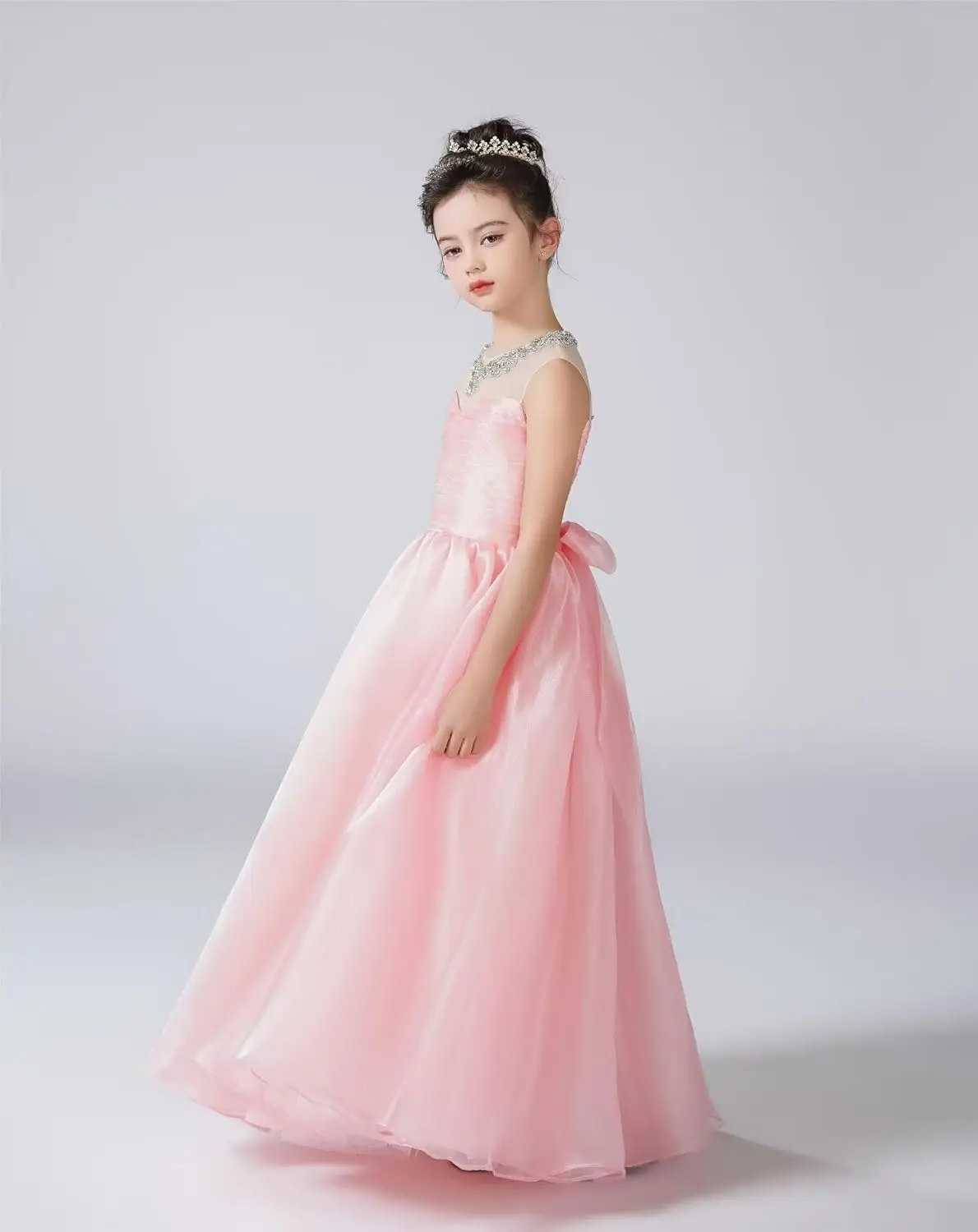 Mode sirène brillant soie scintillante Tulle Sweatheart fleur fille robe sans manches robe de demoiselle d'honneur filles robe