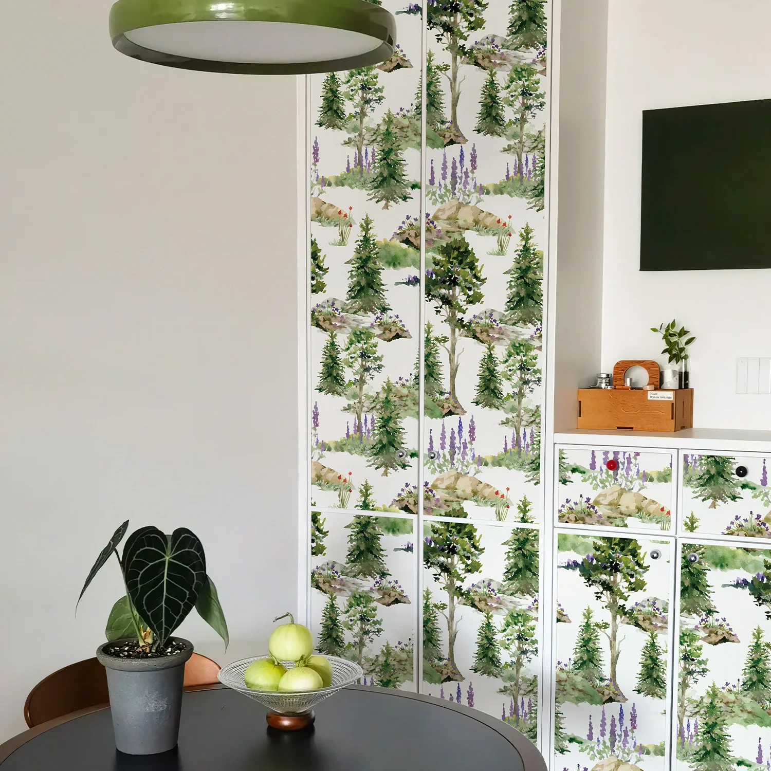 

Самоклеящиеся обои с изображением свежих зеленых деревьев, современный лесной дизайн, водонепроницаемые ПВХ-наклейки для мебели и шкафов