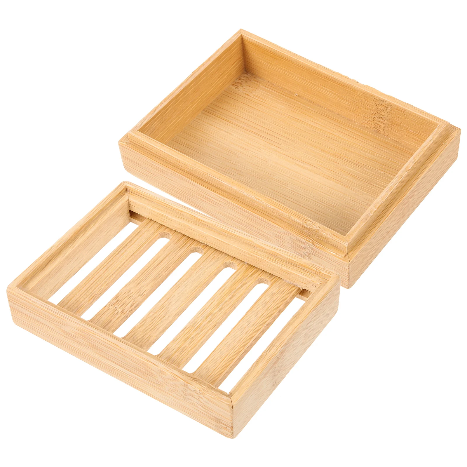 

Household Bamboo Vintage Soap Dish Travel Case Natural with Lid Suction Draining Holder