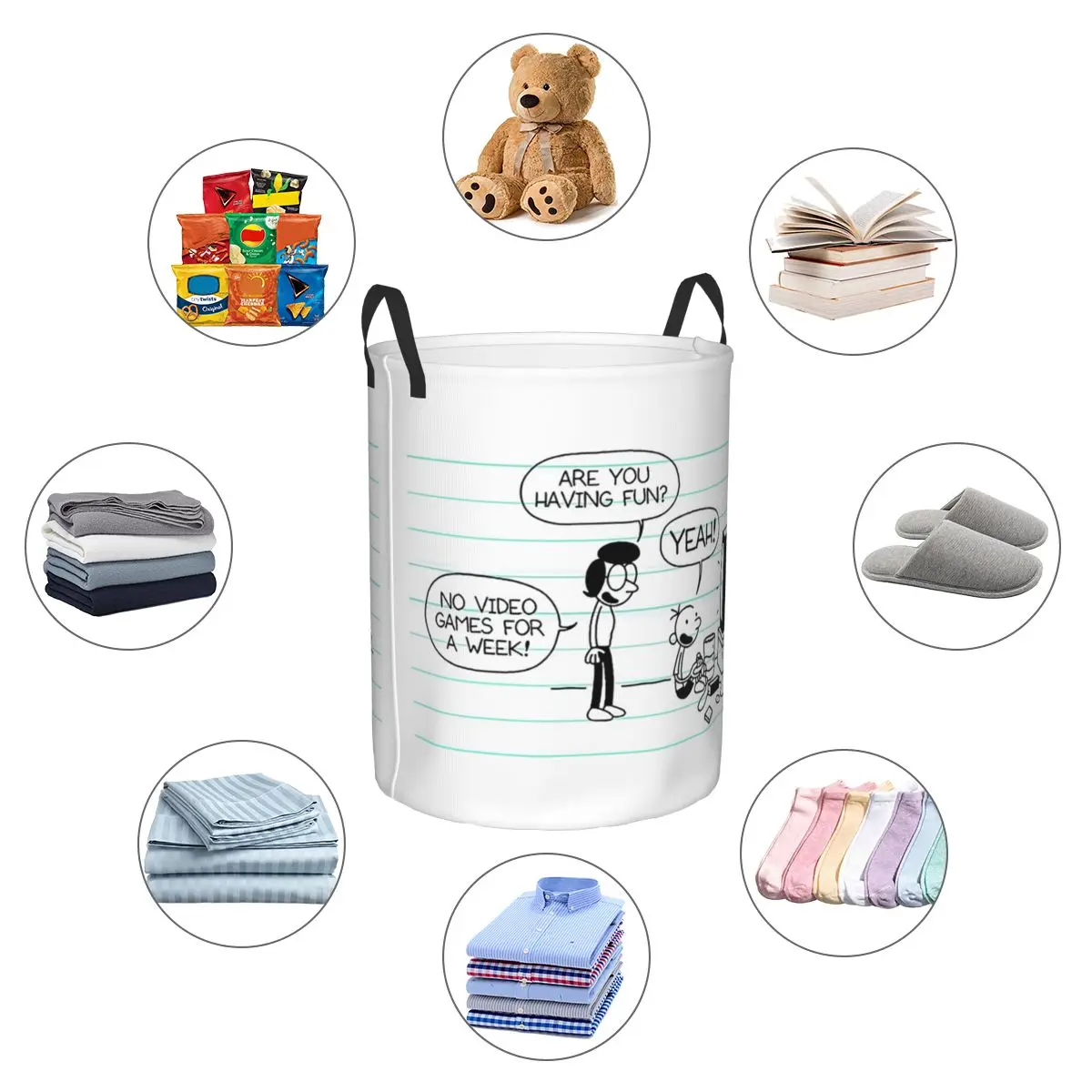 Diary Of A Wimpy Kid No Video Game For A Week Foldable Laundry Baskets Dirty Clothes Toys Storage Basket Home Organizer Hamper