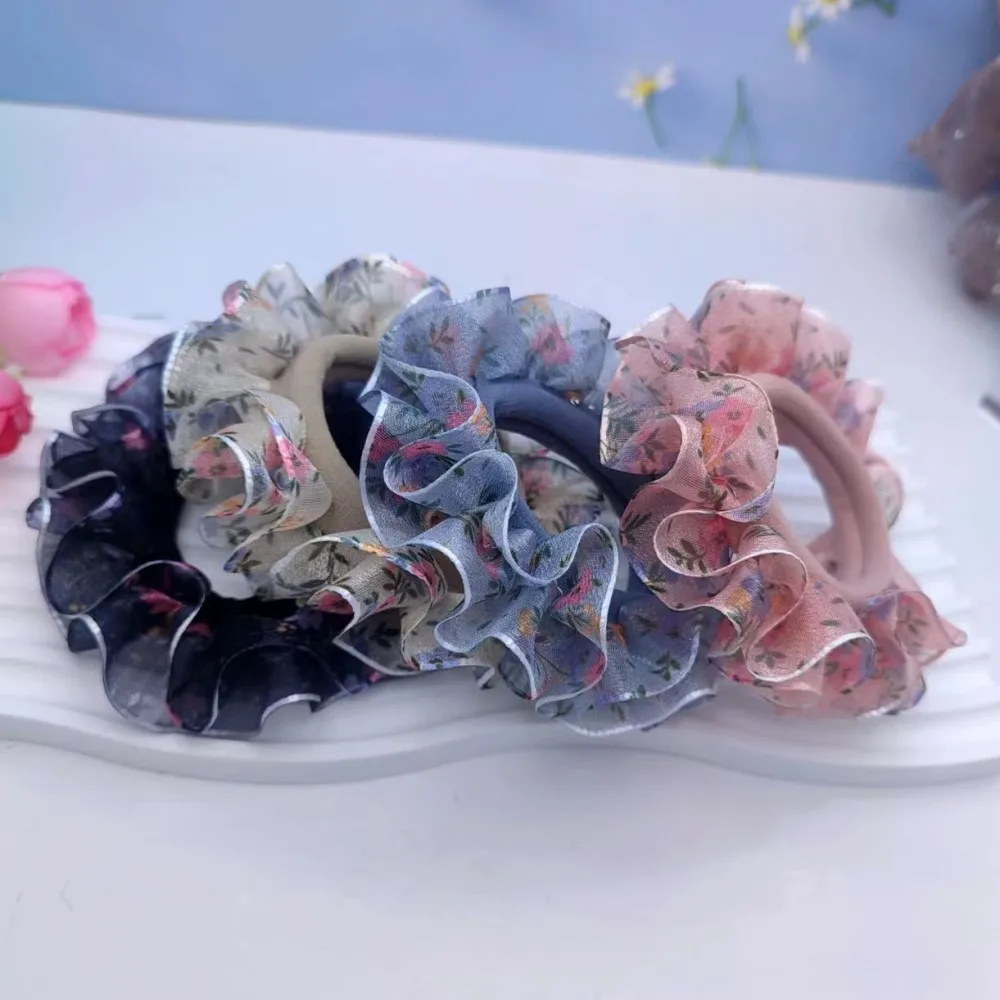 Floral High Elastic Korean Style Yarn Strip Lace Hair Ties  Резинки Для Волос Детям 머리끈    Hair Accessories for Girls Scrunchies