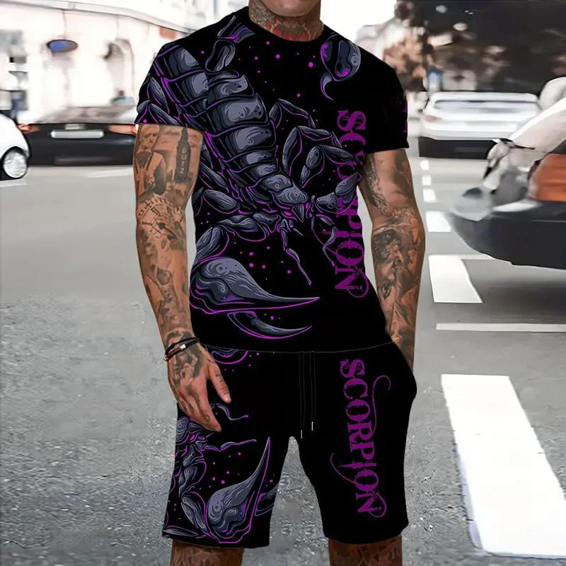 Animal Tiger Tracksuit 3D Print Men's Beach Suits Casual O-Neck Short Sleeve T-Shirt Shorts Sets Sportswear Men 2pcs Clothing - view 3