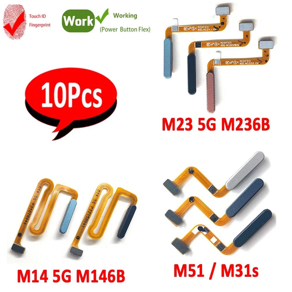 

10Pcs，NEW Fingerprint Sensor Scanner Touch ID Connecter Power Home Button Flex Cable For Samsung M14 5G M23 M31 M51s