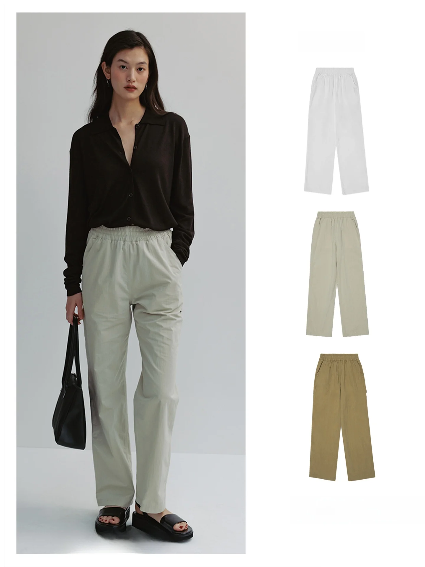 

High Waist Casual Pants Women's Loose Lazy Elastic Straight Leg Long Trousers Spring Summer Korean Design Sensation