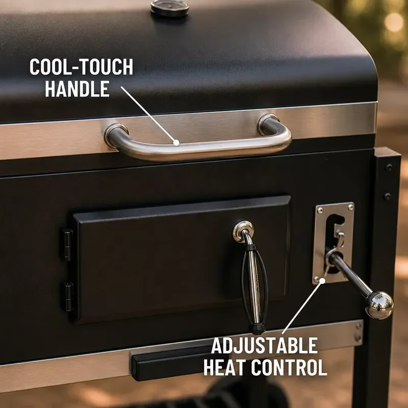 Outdoor Square Charcoal BBQ Grill 0.7mm Steel Barbecue with Adjustable Height Tray and Side Rack for Garden Camping Smoke