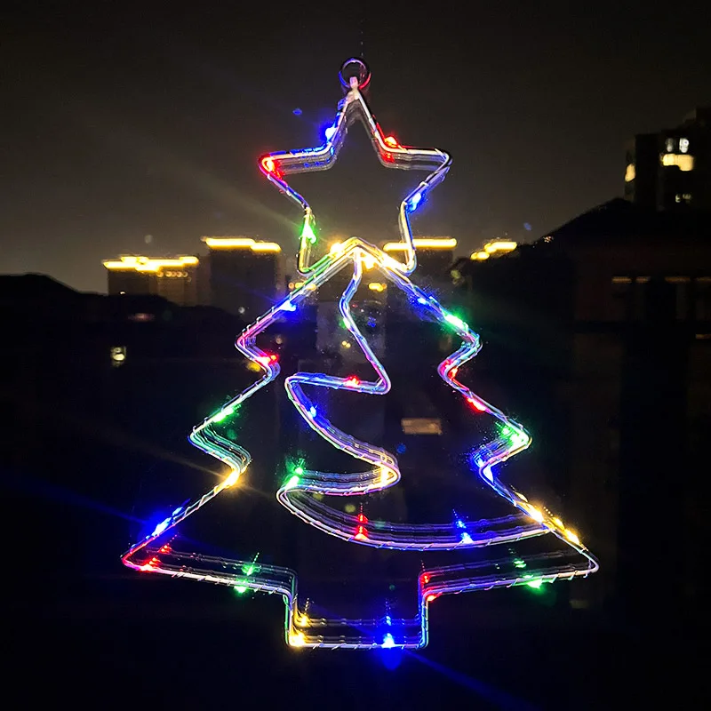 

2 Colors Christmas Tree Flat Graphic Light LED Metal Ornaments Xmas Tree Hanging Pendant Decor Supply New Year Party Decorations