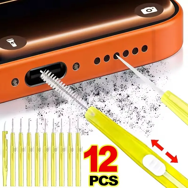 1-12 szt. Zestaw do czyszczenia portu ładowania głośnika z wysuwaną zatyczką przeciwkurzową do iPhone 17 16, zestaw do czyszczenia słuchawek z szczoteczką do Samsung Xiaomi — 2