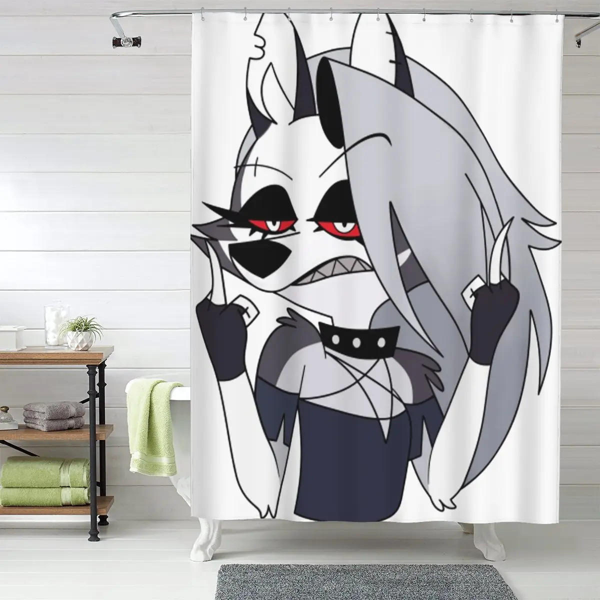 

Helluva Boss Loona Shower Curtain Bathroom Polyester Waterproof Bath Curtains with Hooks