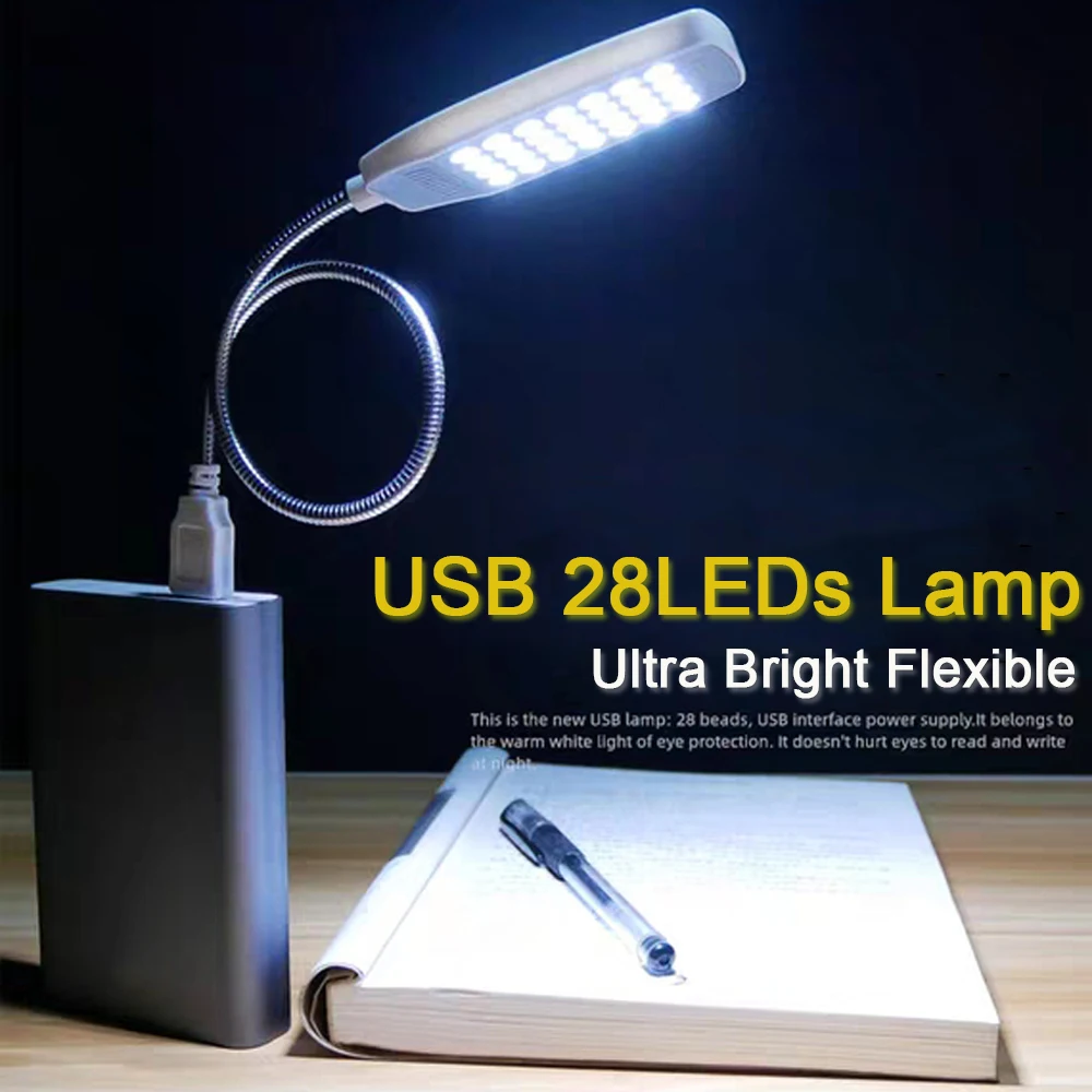 28 LED Book Lamp Portable USB Reading Night Lamp White Color Table Desk Lamp For Laptop Power Bank Notebook PC Computer
