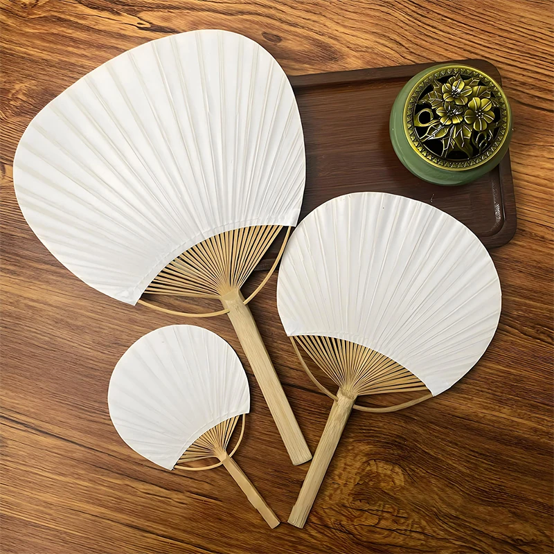 1PCS Pure White Bamboo Handle Blank Calligraphy Painting Blank Group Fan White Fan Summer