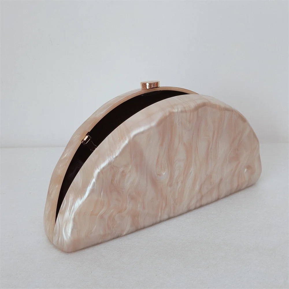 نصف غرفة اليدوية الاكريليك حقائب كتف مساء حفلة مخلب حقيبة يد فاخرة ذات علامة تجارية قطاع نصف دائرة الزفاف Crossbody المحفظة #5