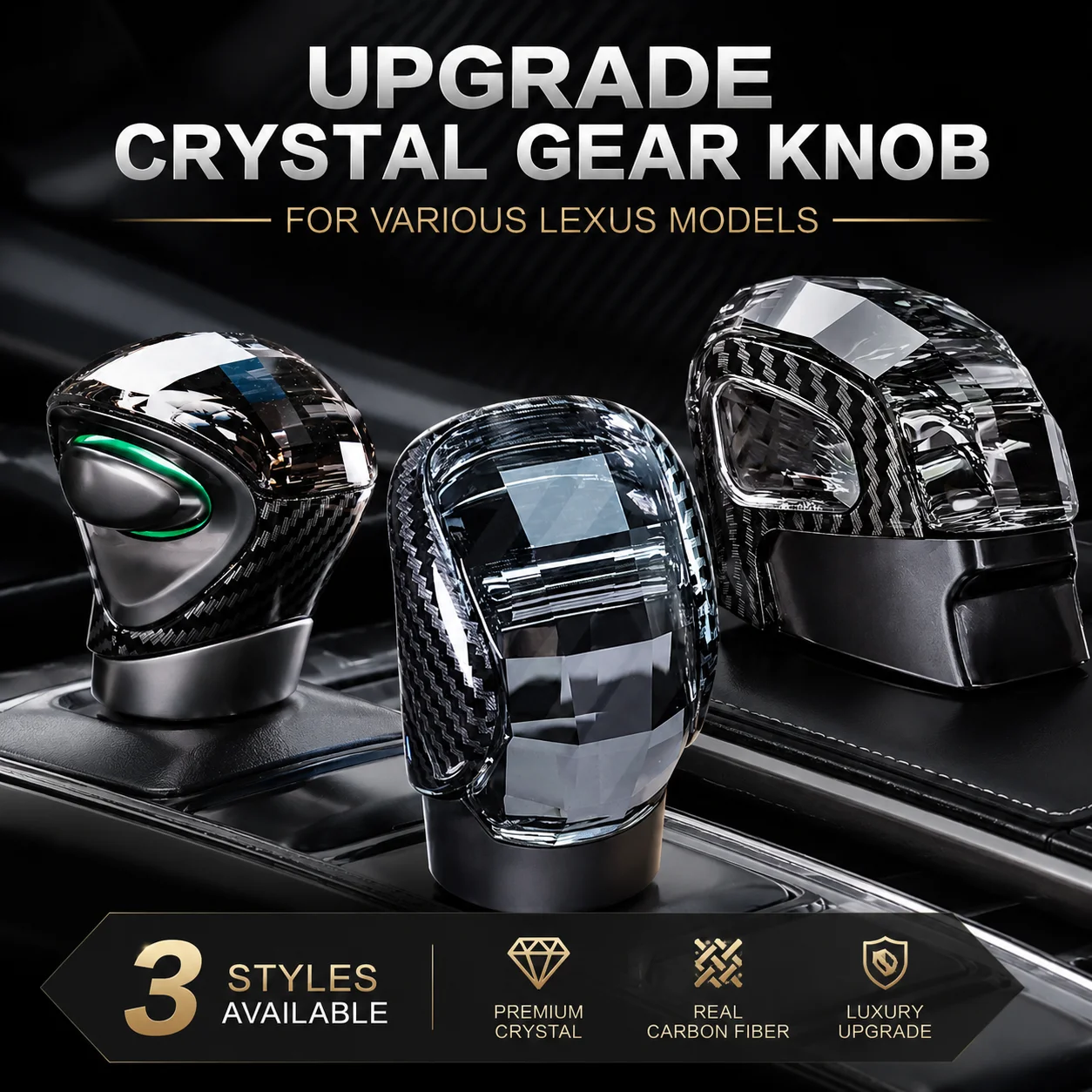 LED Crystal Shift Knob For Lexus ES/UX/570/NX/RX/IS/GS/RS Seven Color Crystal Gear Head Car Modification Parts