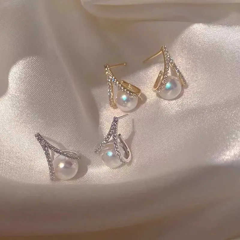 Gorgeous AAAA 8-9mm Japanese Akoya round white pearl earring 925 Silver