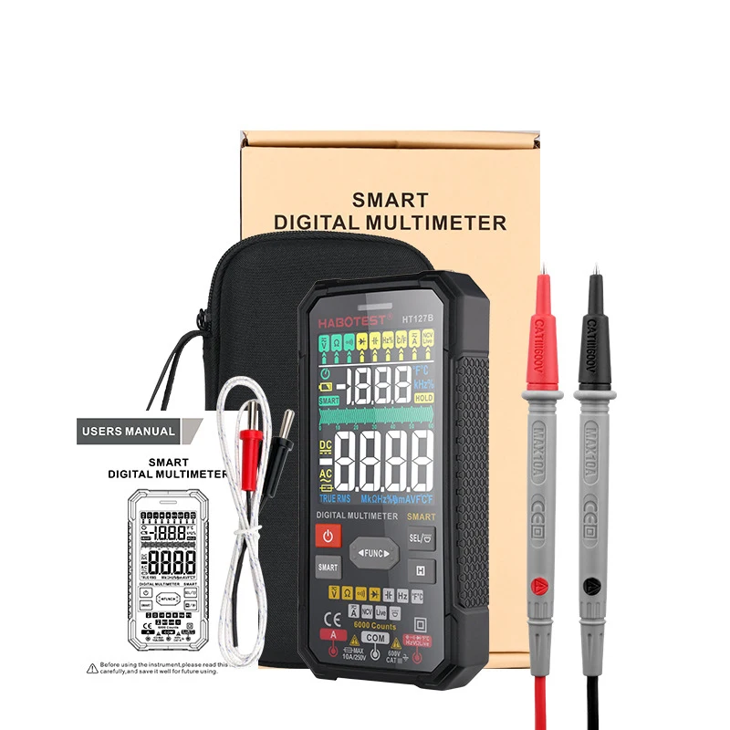 Professional Smart Digital Multimeter 6000 Counts Auto Range AC DC Voltage Current Ohm Hz Large Screen True RMS Tester Temp Test