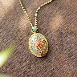 Natural Hetian jade flower necklace ancient gold craft pendant exquisite luxury palace style ladies wedding jewelry gift