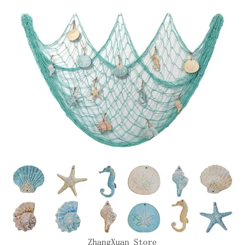 Muschel-Fischernetz-Wandbehang für Strandzimmer und Fotokabine, 3 x – Detail 5
