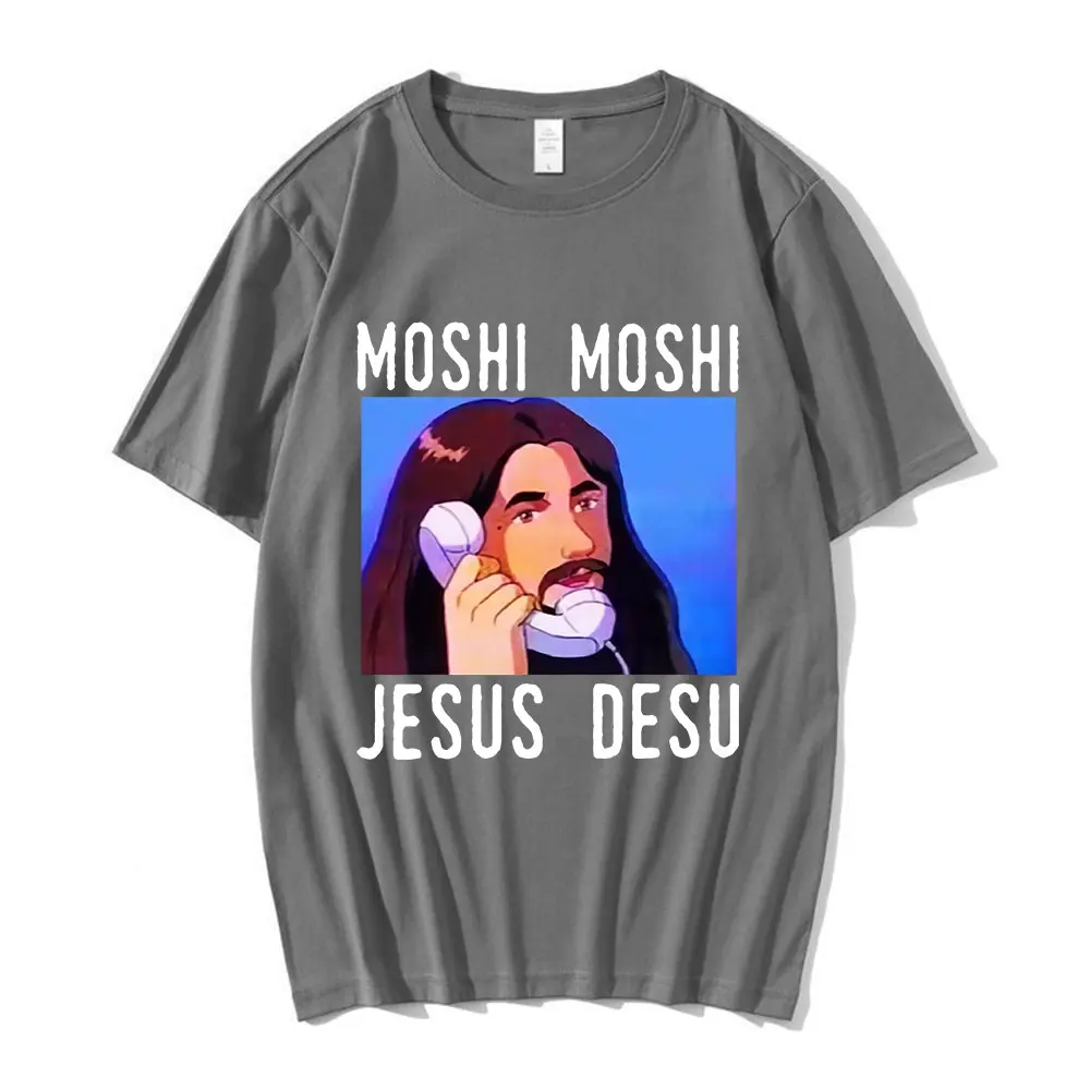 Nicolas Cage Moshi Moshi Jesus Desu T-Shirt Men Funny Meme Picolas Cage Awesome T-shirts Cotton Short Sleeve T Shirt Clothing