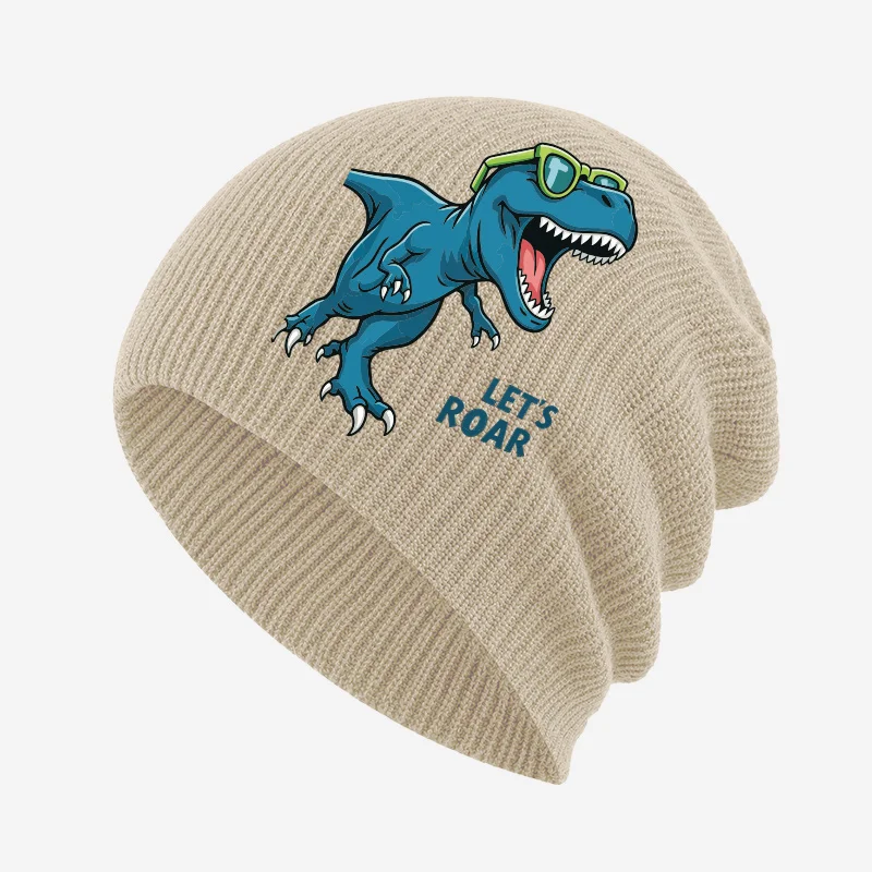 Fun Eye‑Catching Toddler 1‑3Y Slouchy Knit Beanie Cool T‑Rex Dinosaur Graphic Print Soft Comfortable For Zoo Visit Boys Casual H view 5