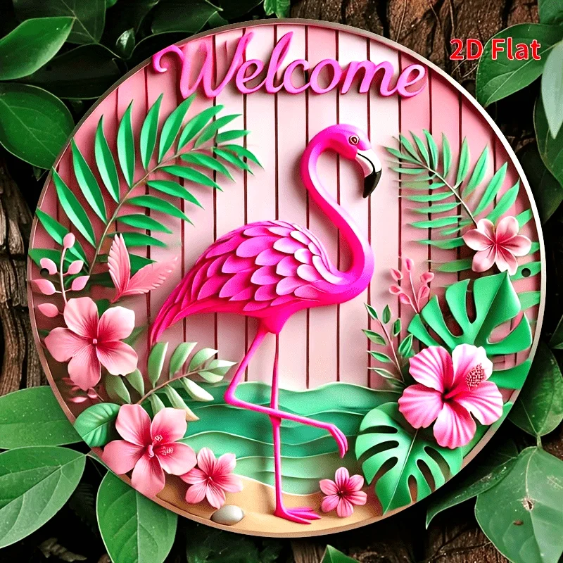 2D Flat, 2D Flat 1pc 8 X 8 Inches (20 X 20cm) Flamingo Welcome Sign - a Unique Wall Art Piece for Home, Cafes, Bars, Apartments,