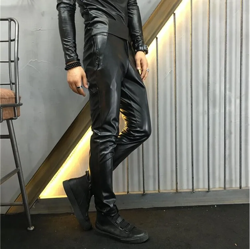 Autumn New 2022 Male Tides Leather Pants Korean Skinny Spring PU Slim Elastic Pencil Pants Men Fashion Locomotive Trousers