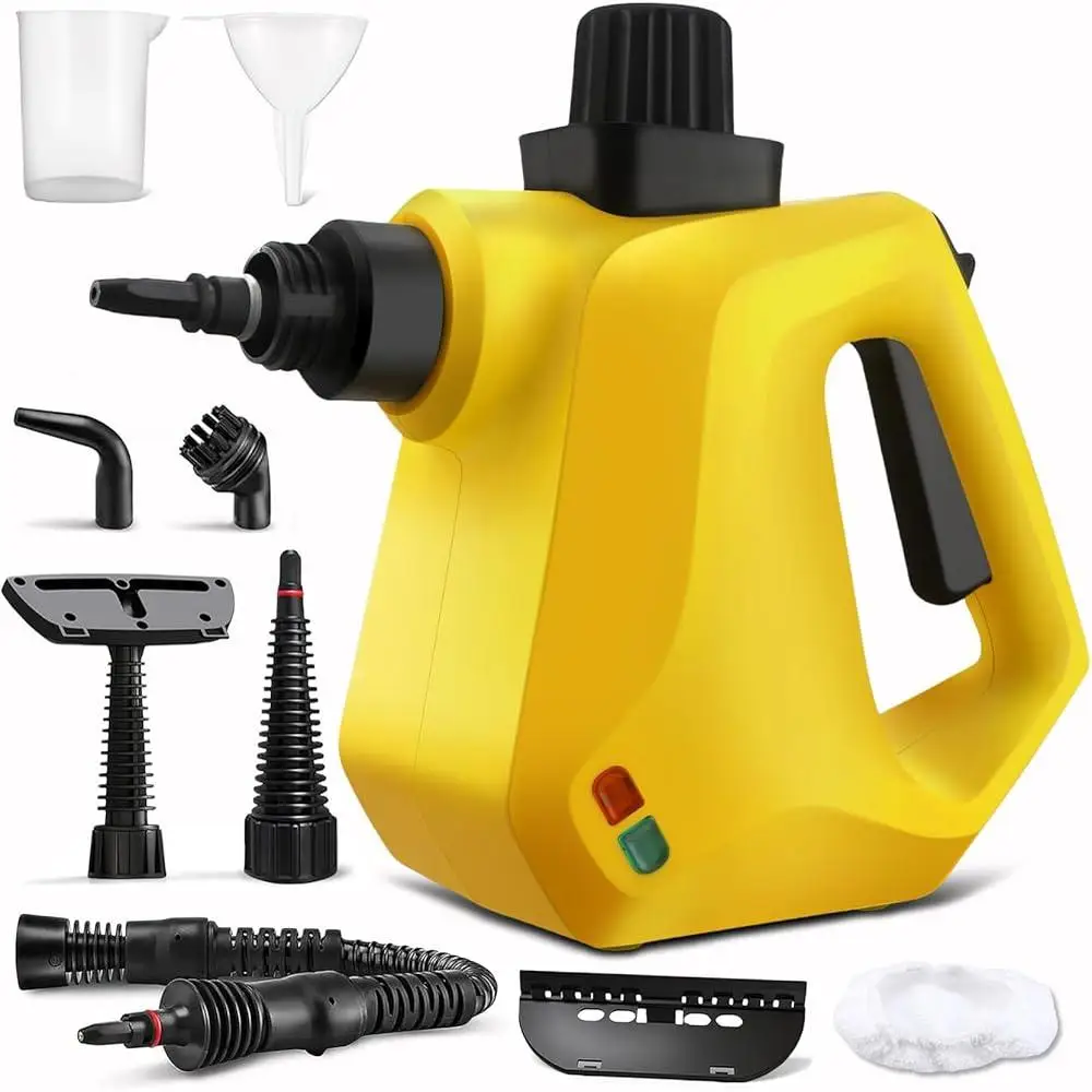 Ручной пароочиститель, 1000 Вт, паровой очиститель под давлением с 9 аксессуарами, предохранительный замок, шнур питания 11,4 фута, высокотемпературное обеззараживание