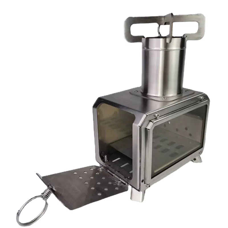 

Outdoor Stainless Steel Portable Table Top Wood Stove Glass Fire Viewing Burning Stove Heat Radiating For Camping Tent And Home