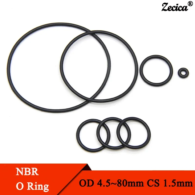 

50/100Pcs Black NBR O Ring Gasket CS 1.5mm OD 4.5mm ~ 80mm Nitrile Rubber Round O Type Corrosion Oil Resist Sealing Washer