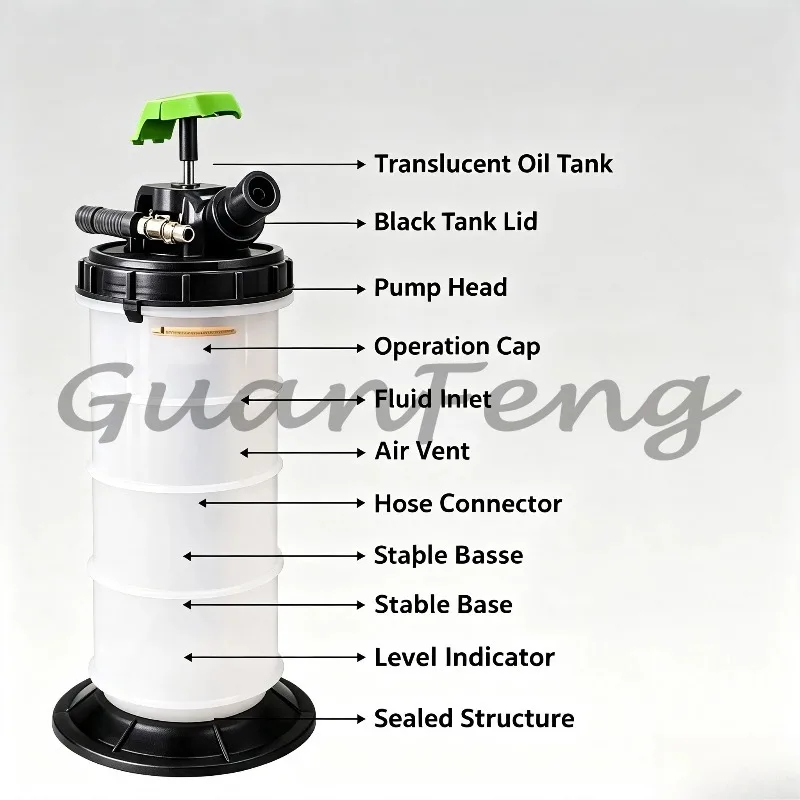 Silent self-priming engine oil extractor manual and pneumatic suction pumps