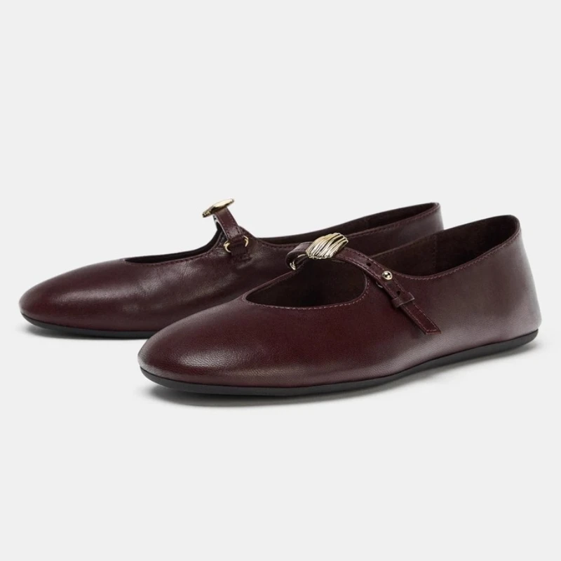 

Элегантные дизайнерские балетки, женские туфли Мэри Джейн из мягкой кожи с металлическими украшениями, удобные модельные туфли с регулируемой пряжкой