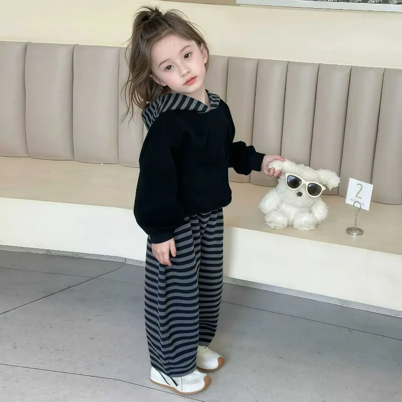 Baby Girls Autumn Sweatshirt Sweatpants Set Toddler Striped Hoodie Kids Sports Casual 2‑Piece Outfit