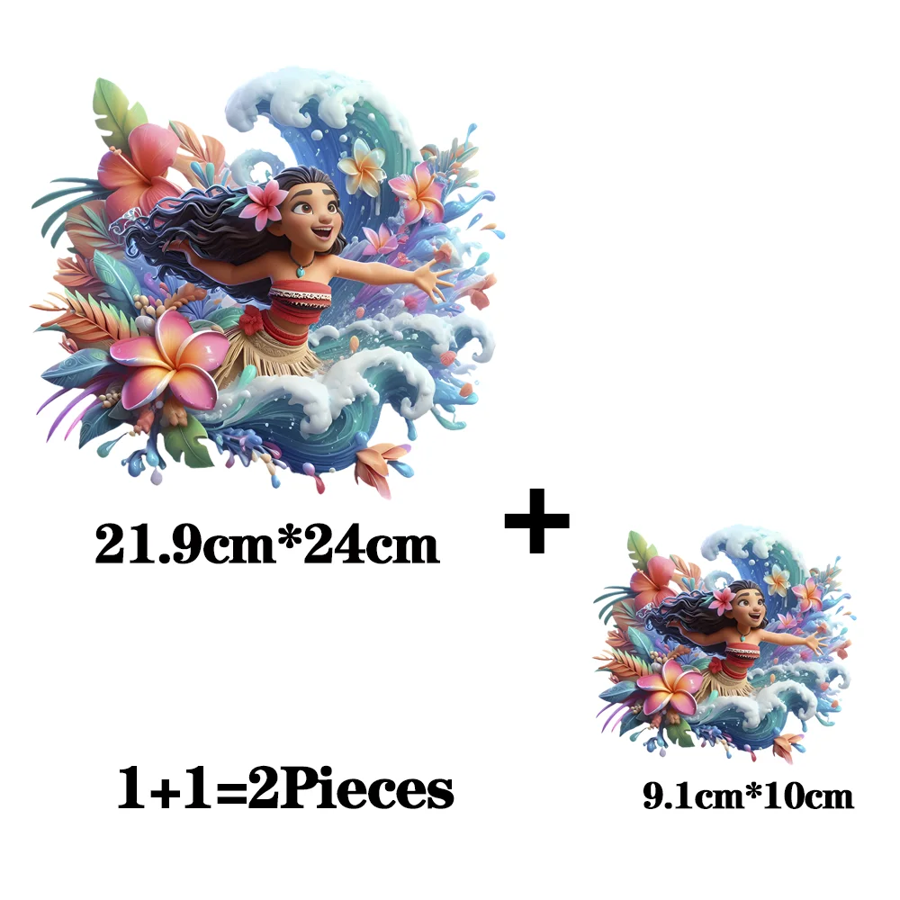 2Pcs/Lot Moana Disney Iron On Ironing Fusible Patches Heat Thermo-Adhesive Children's Clothing Thermal Transfer T Shirt Stickers