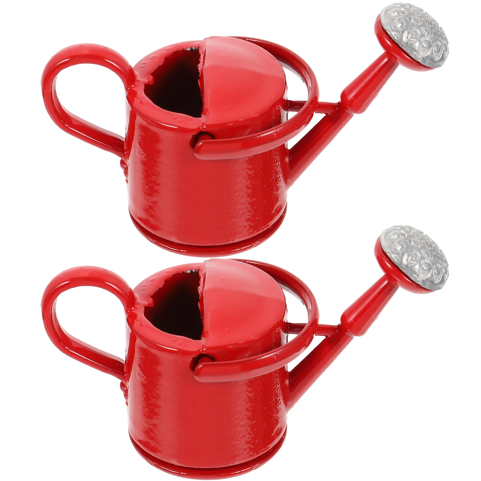 

2 Pcs Tin Watering Can Pretend Play Toys Children Fun Miniature Kettle Room Fake Garden Tools Realistic