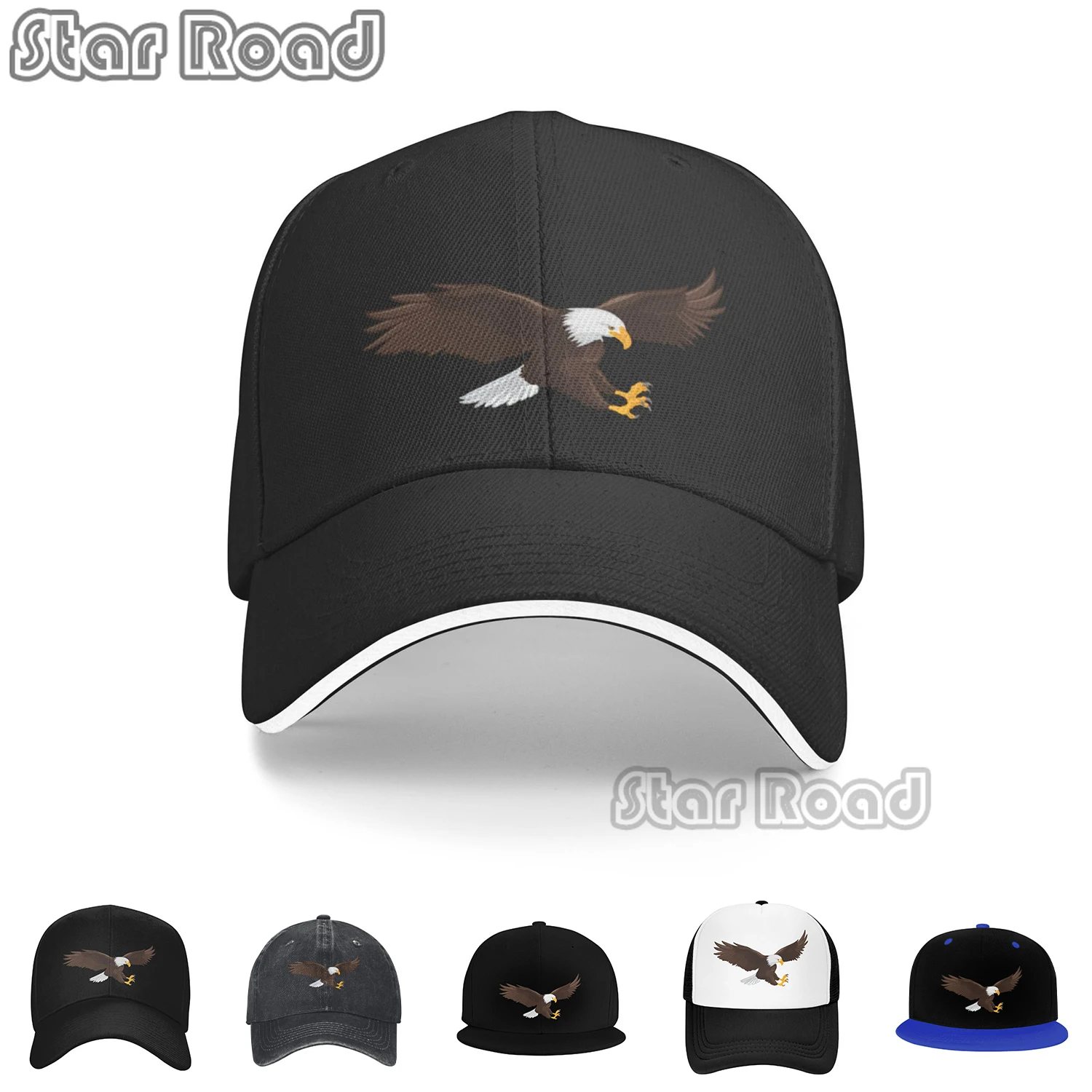 

Eagle Print Baseball Cap Trucker Hat Sun Caps Outdoor Sports Hats Running for Teenager Men Women Unisex Black White Snapback Hat