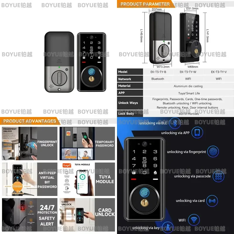 for American Standard Smart Fingerprint Lock with Graffiti App Numeric Keypad Two-way Video Dialogue Automatic Door Lock