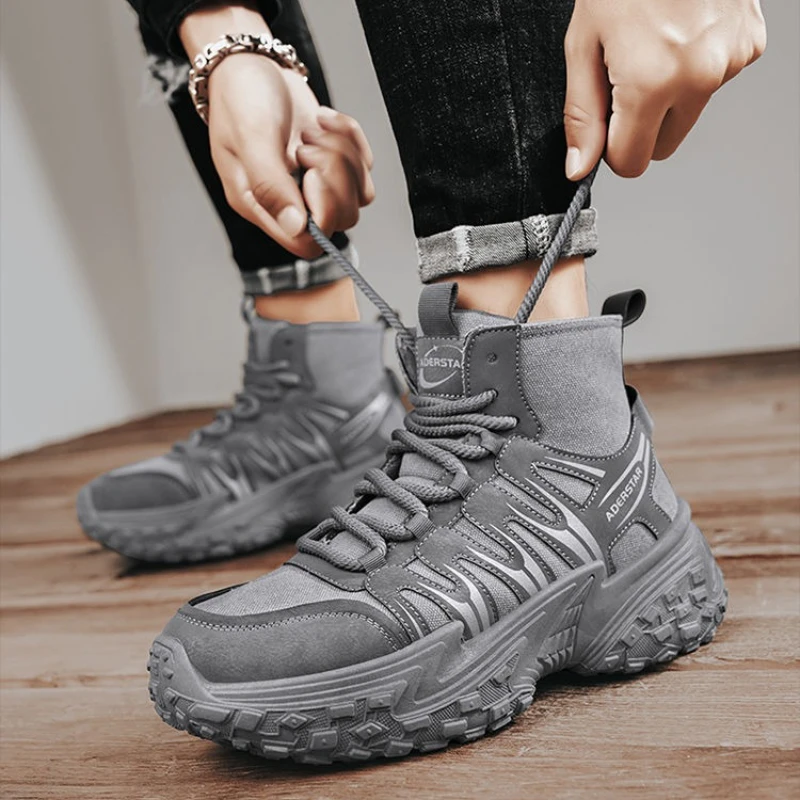 

Мужские уличные рабочие ботинки весна-осень 202, высокие походные ботинки на толстой подошве со шнуровкой, модная обувь в британском ретро-мотоциклетном стиле