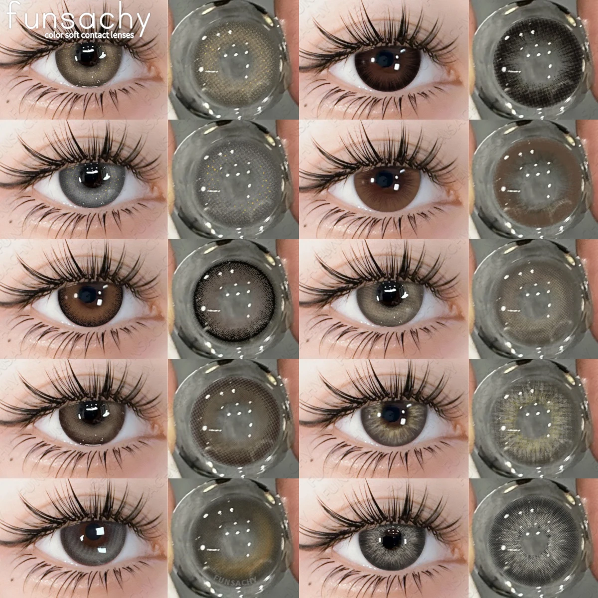 FUNSACHY 2 Stück natürliche graue Kontaktlinsen, jährliches braunes Colorcon-Make-up, blaue Pupillen, grüne Linse für Augen, hochwertiger weicher Kontakt